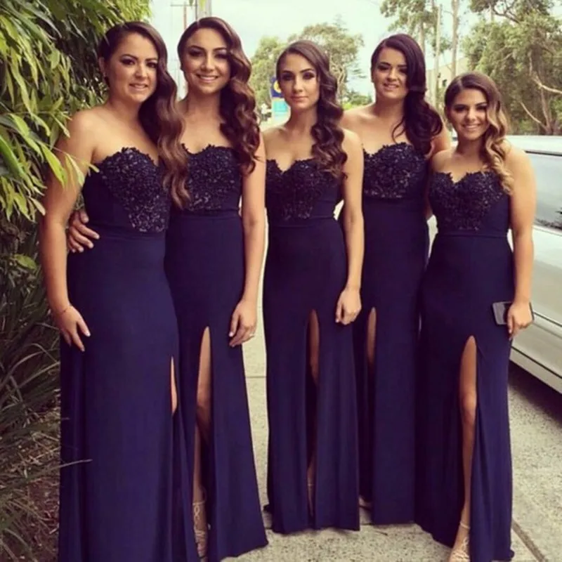 

2017 Sweetheart Lace Crystal Beaded Navy Blue/Peach/Ivory/Champagne/Hunter Long Chiffon Long Bridesmaid Dresses Fast Shipping