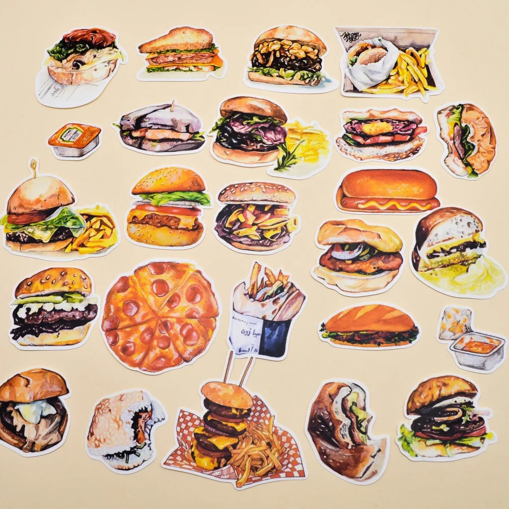 

25pcs Self-made Hamburg Potato Pizza Food Sticker Handbook Cute Literature and Art Fresh Diary Decorative