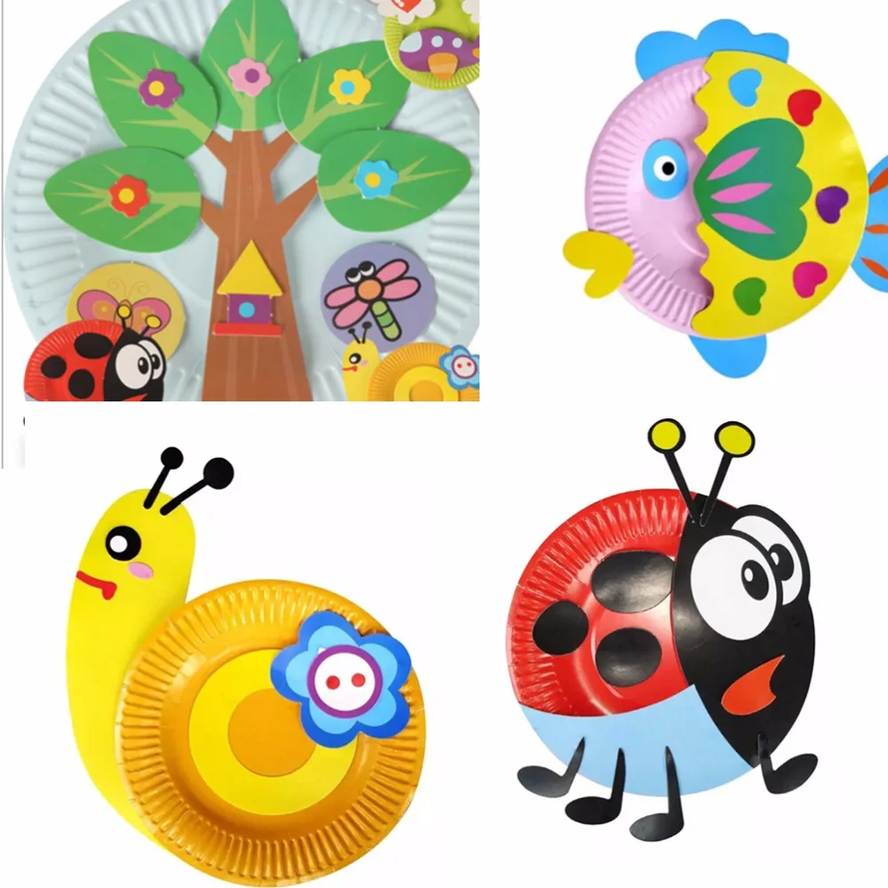 

1PCS Paper Plate Baby Hand Handmade Colorful Craft Kits Toys Creat Draw Sticker for Kids Educational Toys Gift