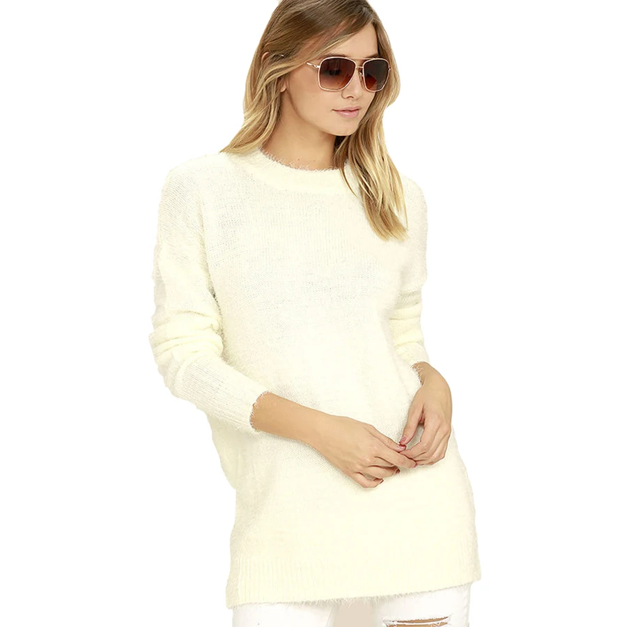 V Neck White Cashmere Sexy Sweater Women Long Womens Pullover Christmas Sweaters Family Oversized Jumpers Tunic Winter K6B45 | Женская