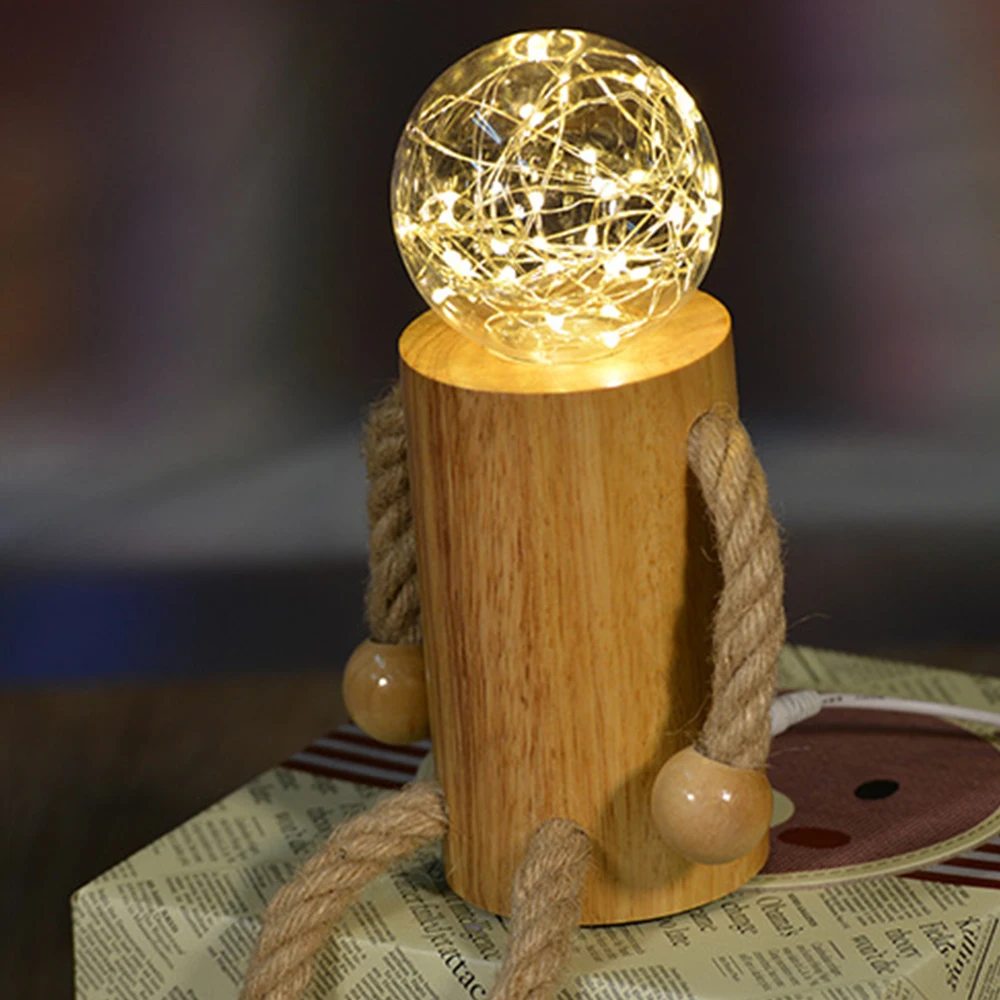 Светодиодный деревянная кукла ночник USB Новинка игрушка с пультом дистанционного управления конопляная соломенная осветительная система на головном уборе детское украшение стола для дома