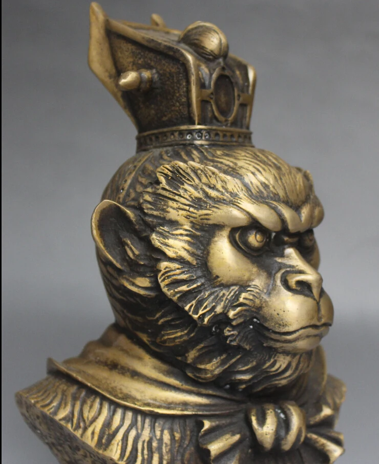 Китайский Миф Бронзовый красивый Sun Wukong Обезьяна Король голова бюст Статуя