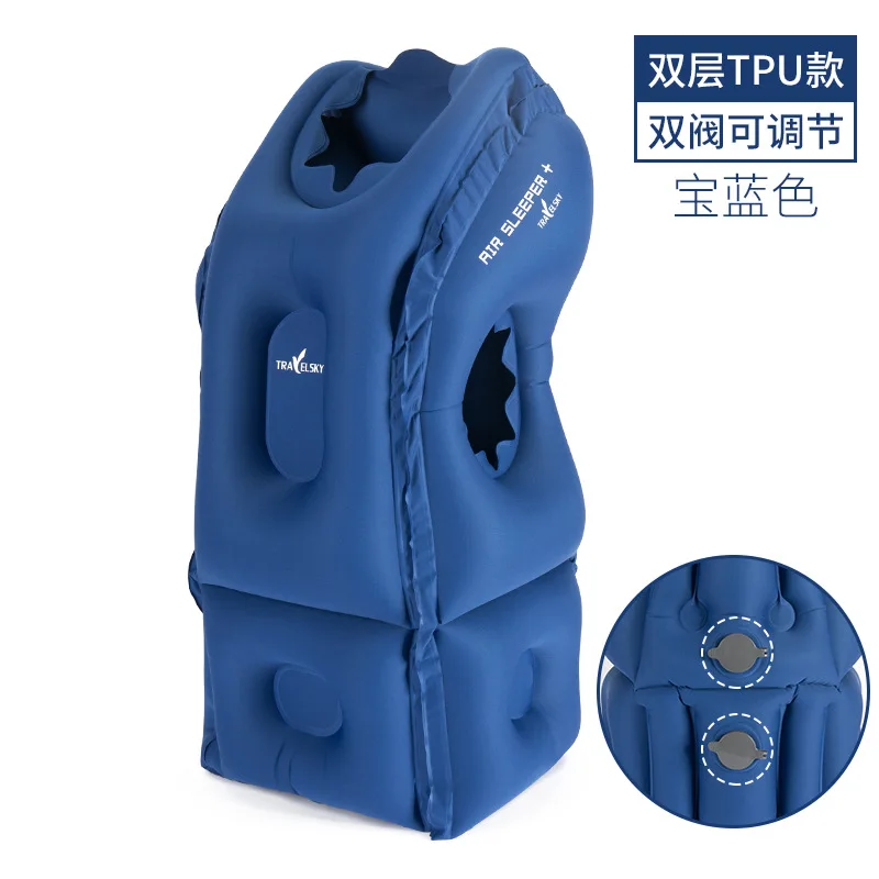 Double layer blue Удобный светильник, подушка для путешествий из флока, надувная подушка, артефакт, Офисная Студенческая Подушка для сна, подушка для поезда, самолета - Цвет: Double layer blue
