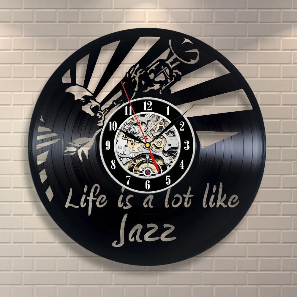 Jazz Art Vinyl Wall Clock Gift Room Modern Home Record Vintage Decoration duvar saati | Дом и сад