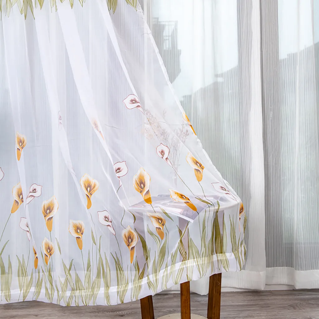 200x150cm Curtains For Living Room Daffodil Flower Print Tulle Curtain Handle Tulle Coveted 1 FabricWindow Decoration 67