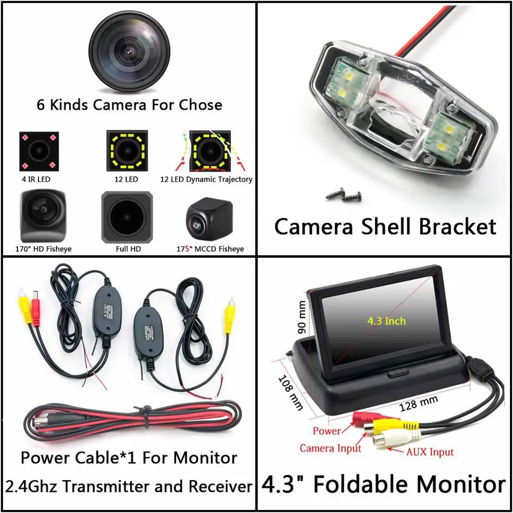 C Wireless 4.3 Fold 175 градусов Fisheye MCCD 12LED HD камера заднего вида Камера для Honda Accord 2001 2002 2003 2004 2005 2006 2007 2008 2009 2010 автомобильный монитор - Название цвета: C Wireless 4.3 Fold