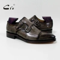 cie square captoe double monk straps patina oliver grey handmade mens calf leather breathable goodyear welted shoe men ms 01 09