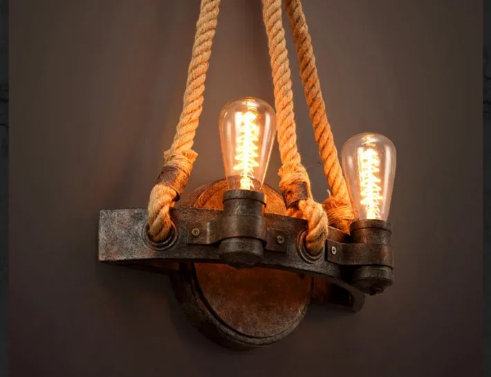 Веревка водопровод Винтаж бра с 2 огней для дома edison Бра В Стиль Лофт промышленных настенный светильник светильники