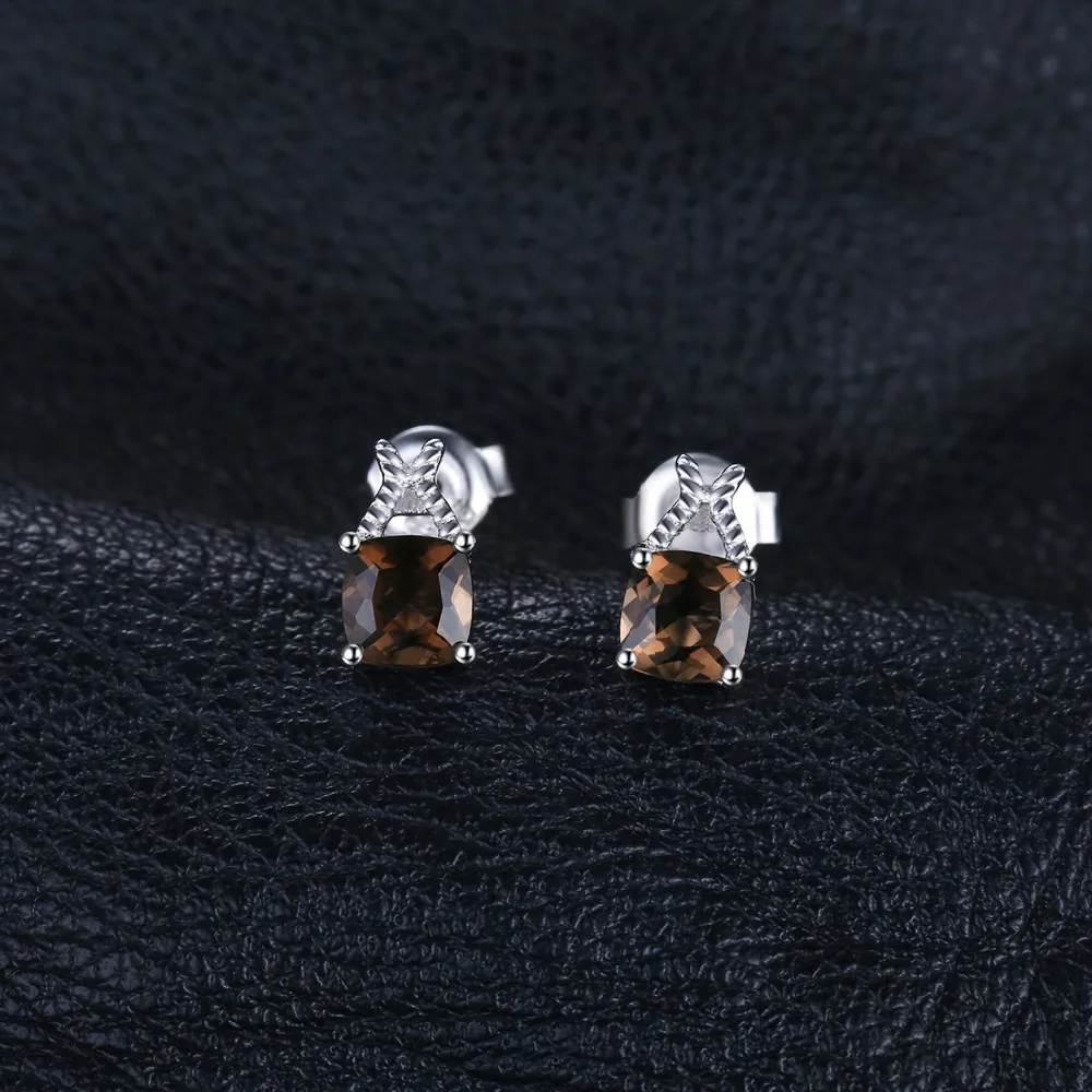 Женские серебряные серьги-гвоздики JewelryPalace 1 карат из настоящего дымчатого