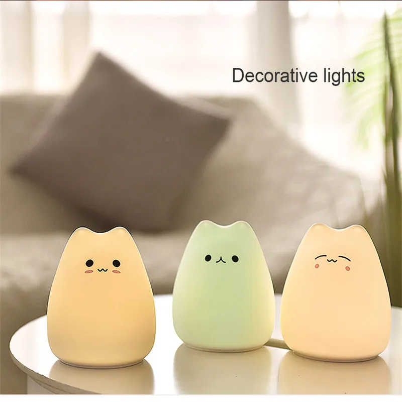 7 Красочный миниатюрный usb-светодиод детский Кот собачий силиконовый мягкий Кот детский ночник креативный перезаряжаемый лампочка для детской спальни светильник