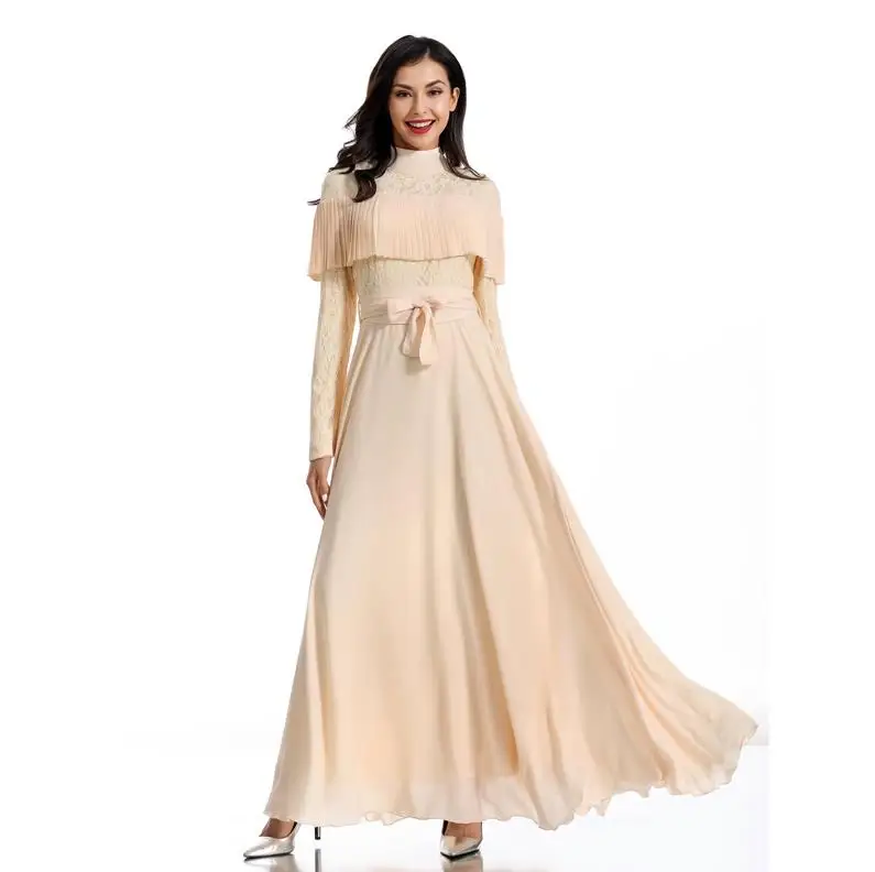 Beige yellow dress Абая Кимоно Рамадан пальто Дубаи женские мусульманские платья кафтаны абайя халат марокена Катара исламская одежда - Цвет: Beige yellow dress