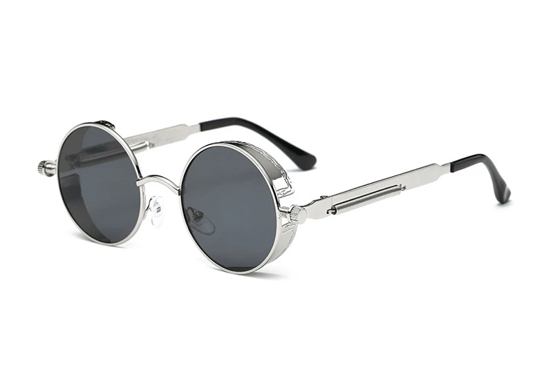 Silver w black lens Новые круглые металлические солнцезащитные очки стимпанк для мужчин и женщин, модные очки, брендовые дизайнерские Ретро Винтажные Солнцезащитные очки UV400 - Цвет линз: Silver w black lens