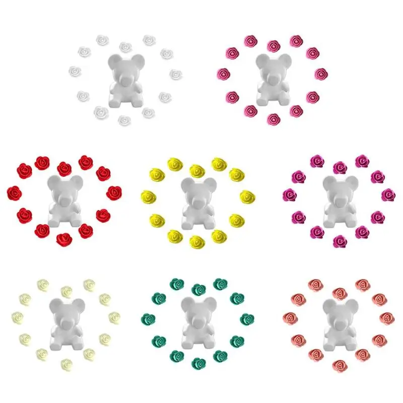 25cm DIY Foam Rose Bear Mold+200pcs PE Handmade Flower Creative DIY Rose Doll Toys Romantice Wedding Party Gifts