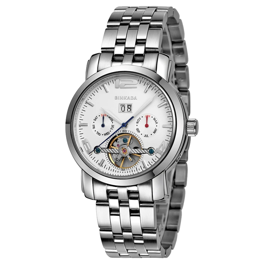 BINKADA Сапфир Автоматические Механические Часы Мужчин Хронограф Из Нержавеющей