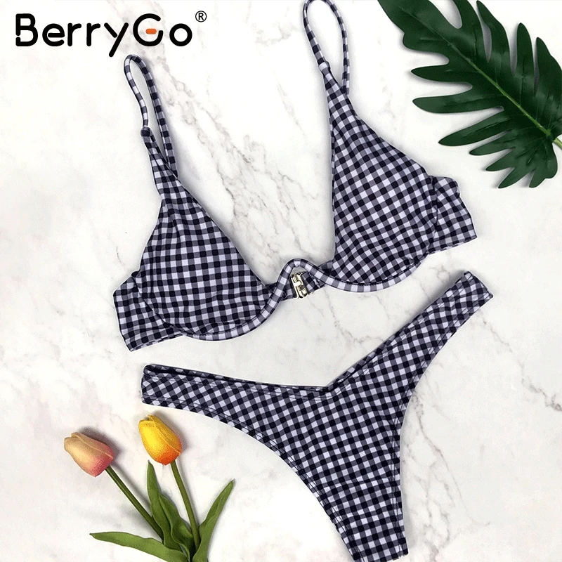 BerryGo сексуальный комплект бикини с v образным вырезом на бретелях мягкий пуш ап