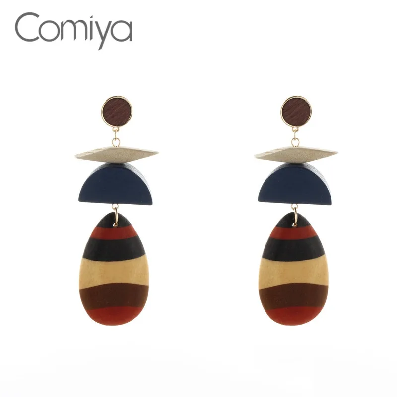 Comiya Personality Earrings Wood Decoration Water Drop Long Dangle Earring Zinc Alloy Bijuteria Feminina Statement Accessories | Украшения
