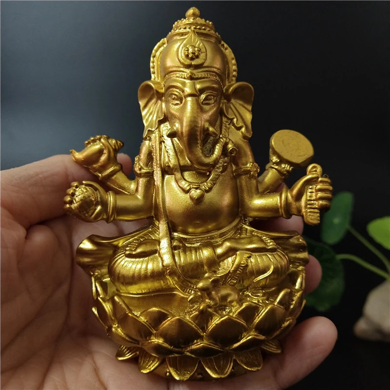 Статуя Будды Golden Lord Ganesha индийский слон Бог скульптура Ганеш статуэтки украшения