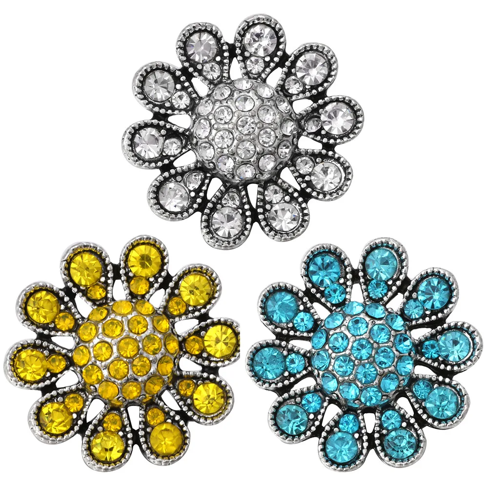 

10pcs/lot New Flower Snap Button Jewelry Rhinestone Sun Flower 18mm Metal Snap Buttons Fit Snap Bracelet Bangle Button Jewelry