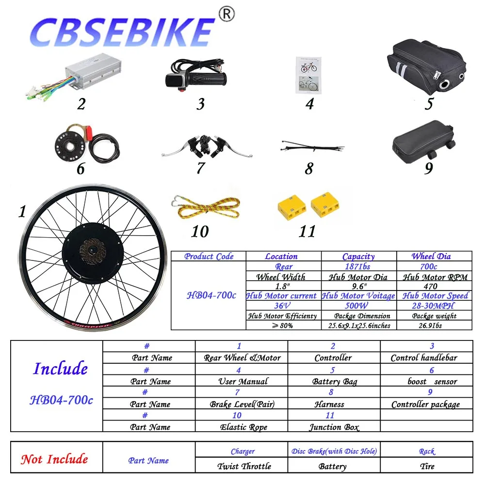 700c 36V500W HB04 CBSEBIKE комплект для переоборудования электрического велосипеда 700c 36 в 48 в 250 Вт 500 Вт 1000 Вт светодиодный ЖК-дисплей EBike для заднего колеса велосипеда мотор HA04-700C - Цвет: 700c 36V500W HB04