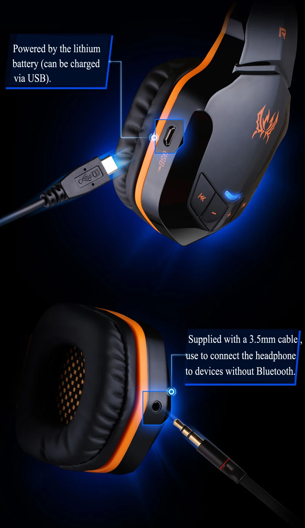 KOTION EACH B3505 беспроводные Bluetooth наушники игровые гарнитуры PC Gamer наушники с микрофоном светодиодный светильник для смартфонов