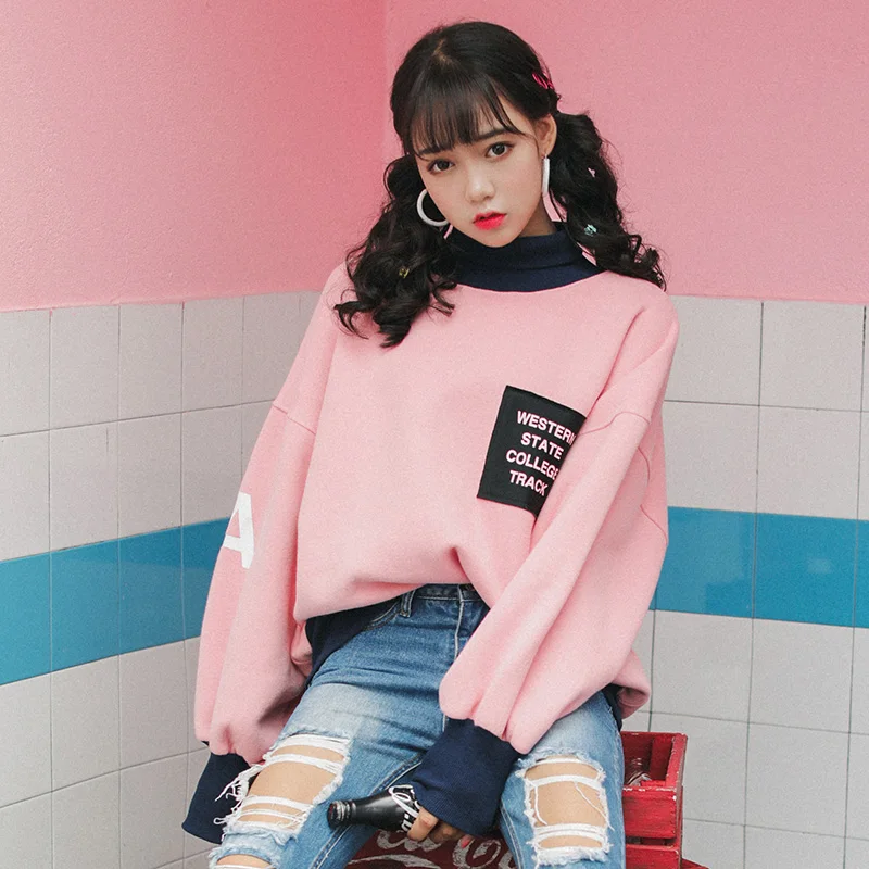 Зимняя женская Толстовка Harajuku Kawaii Топ в стиле &quotпреппи&quot с рукавами &quotлетучая