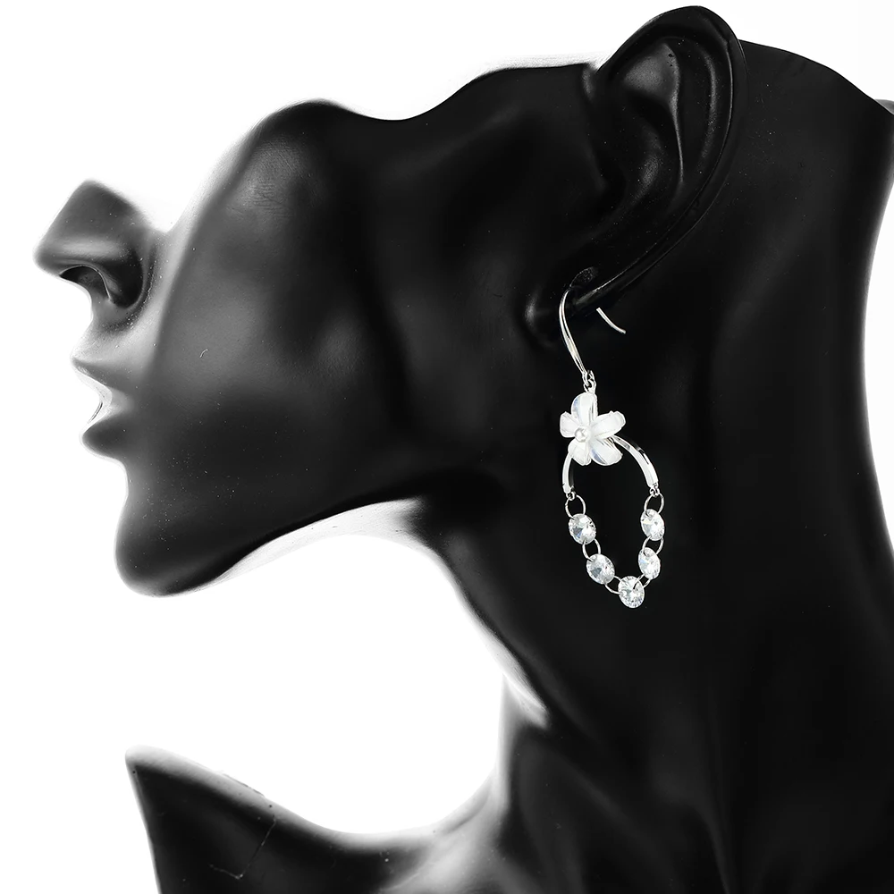 Women Dangle Drop Earrings with Circle Round AAA+ Cubic Zirconia Zircon Resin Flower and Pearl Earring Office Ladies | Украшения и