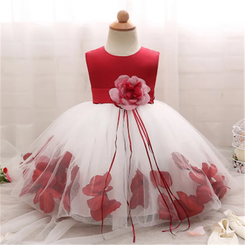 

Newborn Baby Girl 1 Year Birthday Dress Petals Tulle Toddler Girl Christening Dress Infant Princess Party Dresses For Girls 2T