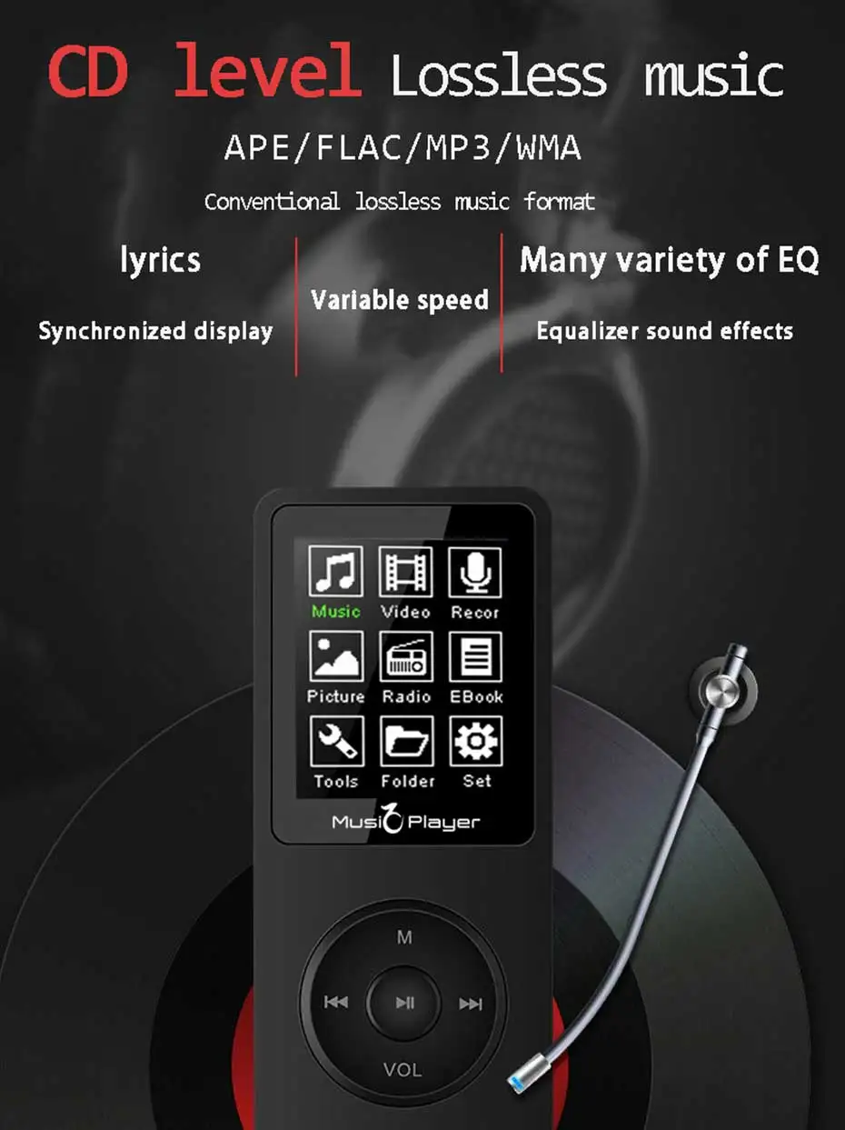 MP3-плеер для детей, встроенный динамик и 8 Гб с экраном 1,8 дюйма, может воспроизводить 100h Портативный Walkman hifi fm-радио, тонкий музыкальный плеер
