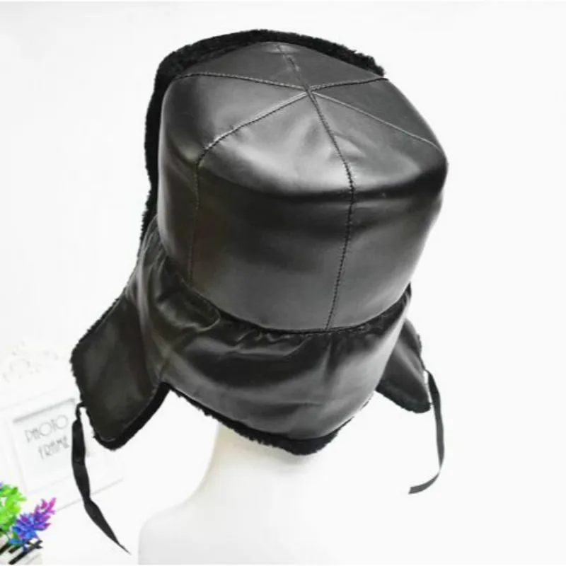 Шапка бомбер из искусственной кожи для душа|cap aviation|earflap capfur hats for men |