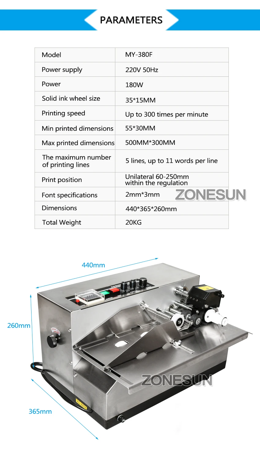 ZONESUN MY380 машина для кодирования чернил, код карты, принтер, печатная машина для печати даты, сплошные чернила, непрерывная печатная машина