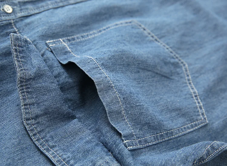 

Autumn Double Pocket Denim Shirt Women Cotton Shirt Solid Color Loose Turndown Collar Tops