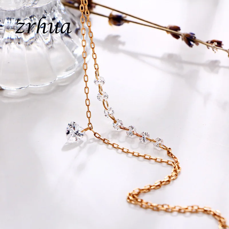 ZRHUA Elegant Fashion Exquisite Charm Sweet Heart Crystal Gold Color Bracelet for Women Shiny Gifts Clear Cubic Zirconia Jewelry | Украшения