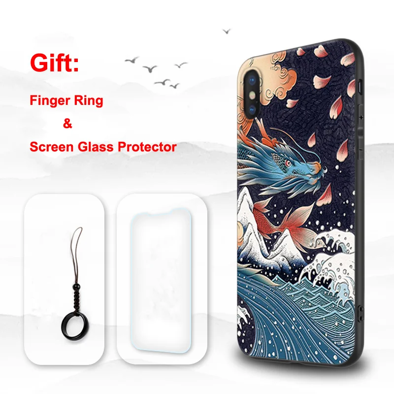 Hua Long Для iPhone 11 Pro Max 11Pro XR XS 10S Max X 8 7 Plus 6 6 S+ чехол 3D рельефный матовый мягкий чехол-накладка LICOERS Официальный чехол Funda - Цвет: Hua Long