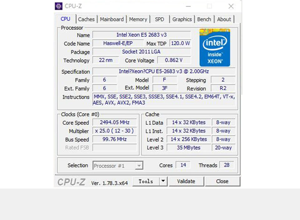 Ксеон E5-2683v3 Процессор 2,00 ГГц 14-Core E5 2683 V3 процессор 2683V3 DDR4-2133 FCLGA2011-3 TPD 120 Вт Ксеон e5 v3 1 год гарантии