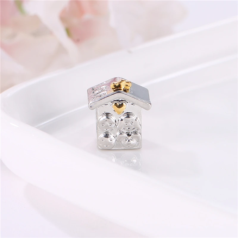 2018 Original Silver Plated Beads Charm Sweet Family With Golden Heart Charms Fit Bracelets Women Diy Jewelry | Украшения и
