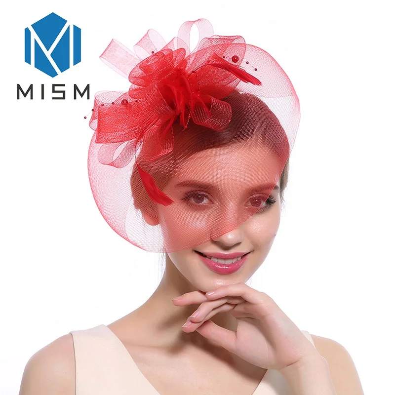 M MISM, головной убор с перьями, шапка-чародей для эльгента, Дамская заколка для волос, французская сетчатая вуаль, повязка для волос, аксессуары для волос - Цвет: color-G