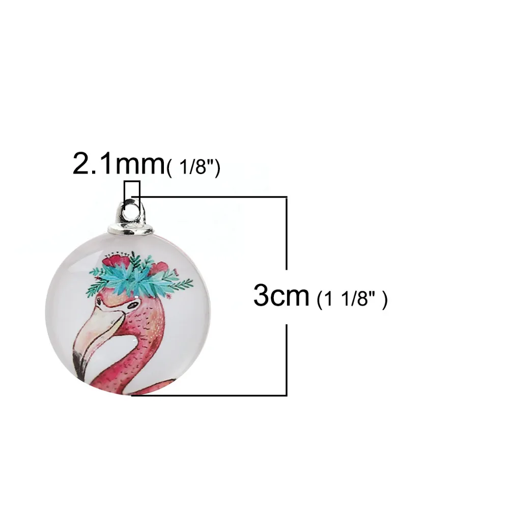 Стеклянные Подвески DoreenBeads круглые ювелирные аксессуары с рисунком фламинго 30 мм