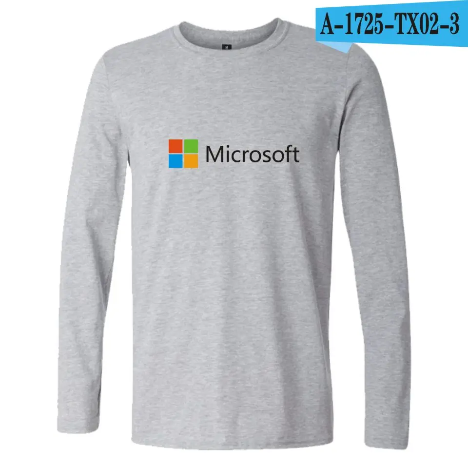 Это Google microsoft пуловер Футболка мужская хлопок с длинным рукавом Печатный узор Повседневная футболка Homme мужчины/женщины плюс размер - Цвет: Gray