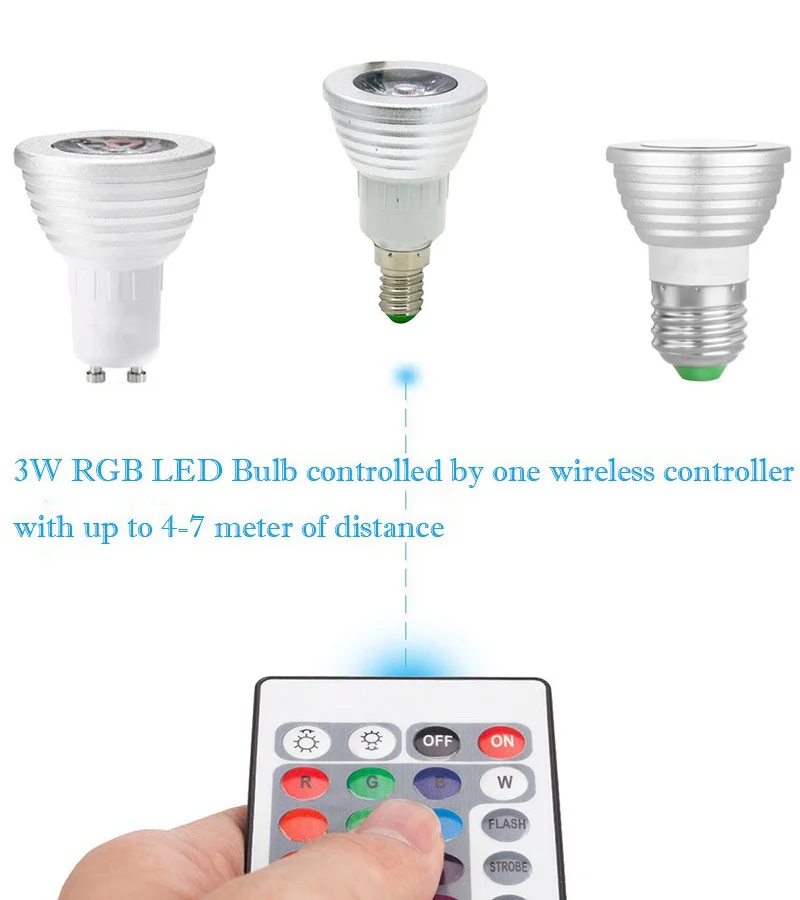 Светодиодный RGB лампа E27 E14 GU10 85-265V MR16 12V светодиодный сменный светильник 3W волшебный праздник RGB Освещение+ пульт дистанционного управления 16 цветов