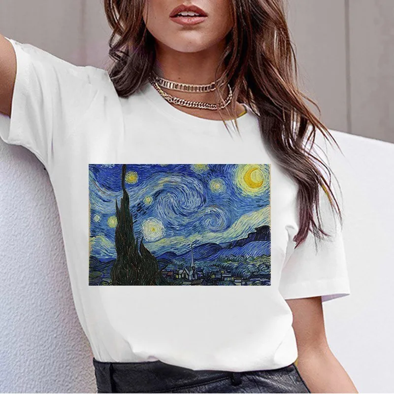22 Футболка Grunge Aesthtic Van Gogh футболка с художественной росписью Женская забавная футболка с коротким рукавом Harajuku Ullzang Футболка Топ Футболки женские - Цвет: 22