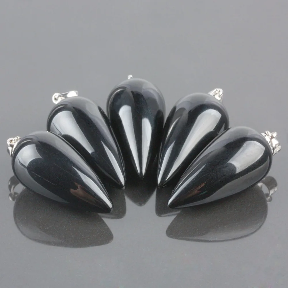

SUNYIK 1Lot (5Pc) Black Onyx Teardrop Pendant Fit Necklace Healing Jewelry