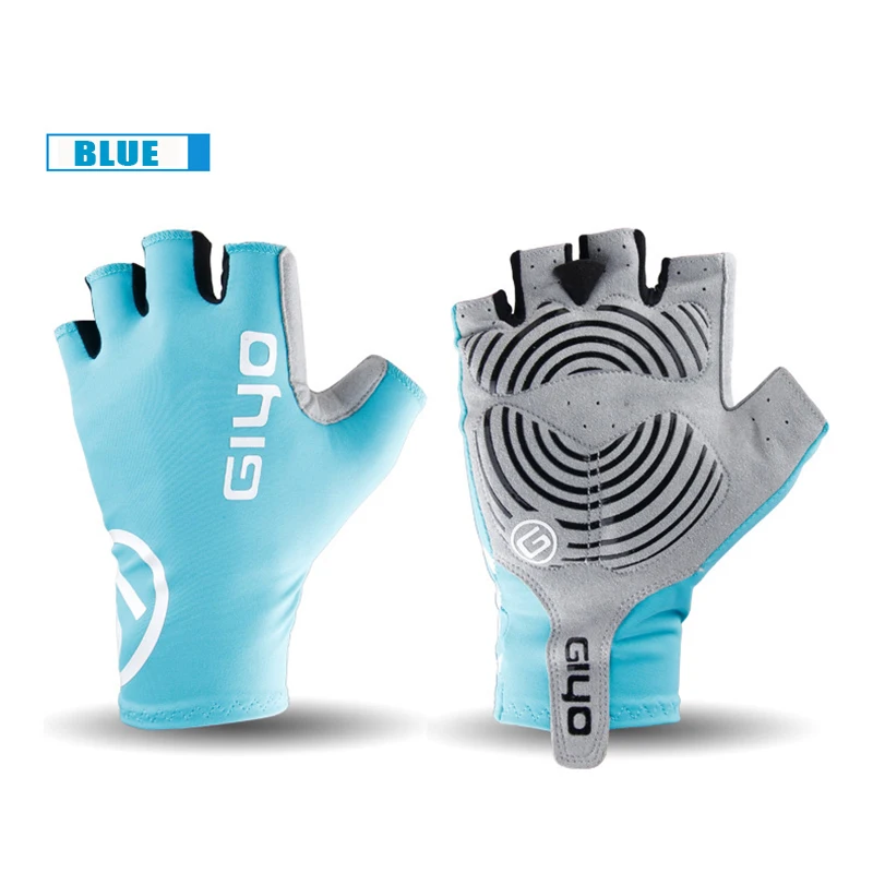 bule half fingers GIYO, зимние перчатки для велоспорта, длинные, полпальца, противоскользящие, гелевые, с сенсорным экраном, MTB, для шоссейного велосипеда, велосипедные перчатки для мужчин и женщин, с полными пальцами - Цвет: bule half fingers