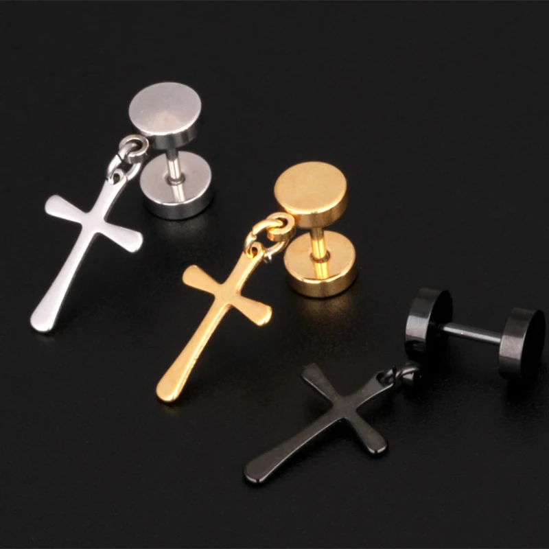1 шт. мужские серьги в стиле панк гипоаллергенные гвоздики с крестиком для женщин