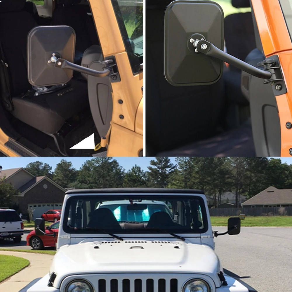 Одна пара Зеркала заднего вида прямоугольные зеркала для 1997- Jeep Wrangler TJ JK JKU черный
