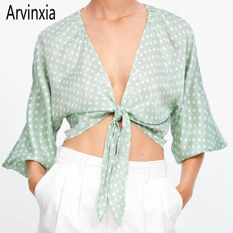 Arvinxia ZA/пикантные женские шифоновые Блузы с глубоким v-образным вырезом и