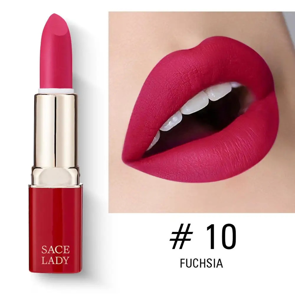 SACE LADY, матовая губная помада, водостойкая, макияж, профессиональная, Обнаженная губная помада, стойкий макияж, натуральный, красный, для губ, гладкая, Сексуальная Косметика - Цвет: 10 Fuchsia
