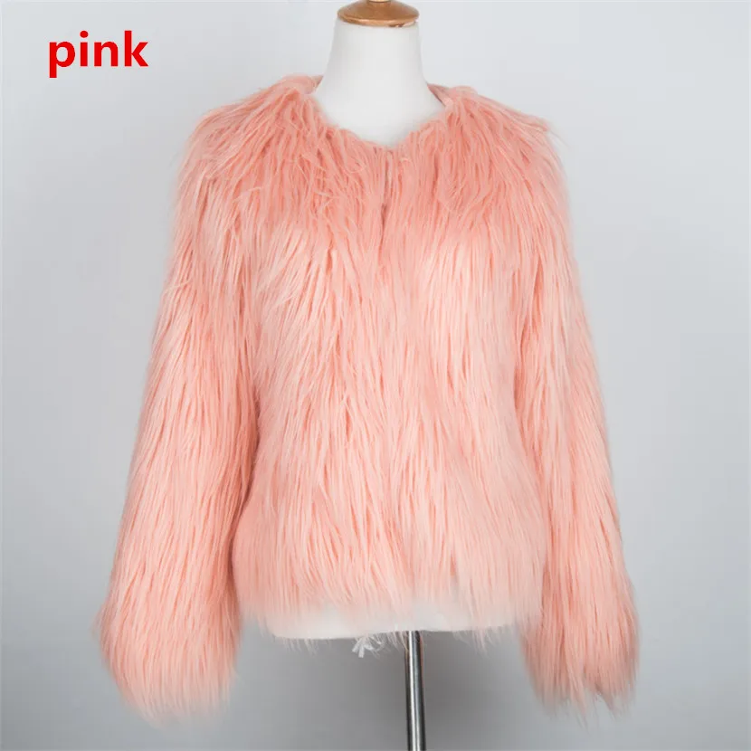pink faux fur coat 20 цветов размера плюс 4XL женские черные пушистые пальто из искусственного меха куртки белые пальто из искусственного меха женские зимние теплые пальто женская верхняя одежда - Цвет: pink faux fur coat