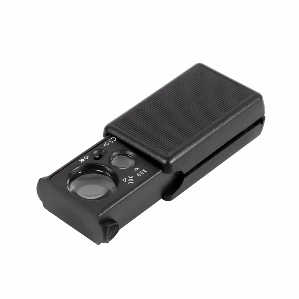 Новый мини 30X/60X двойные линзы Карманные Ювелирные изделия Лупа с светодиодный УФ