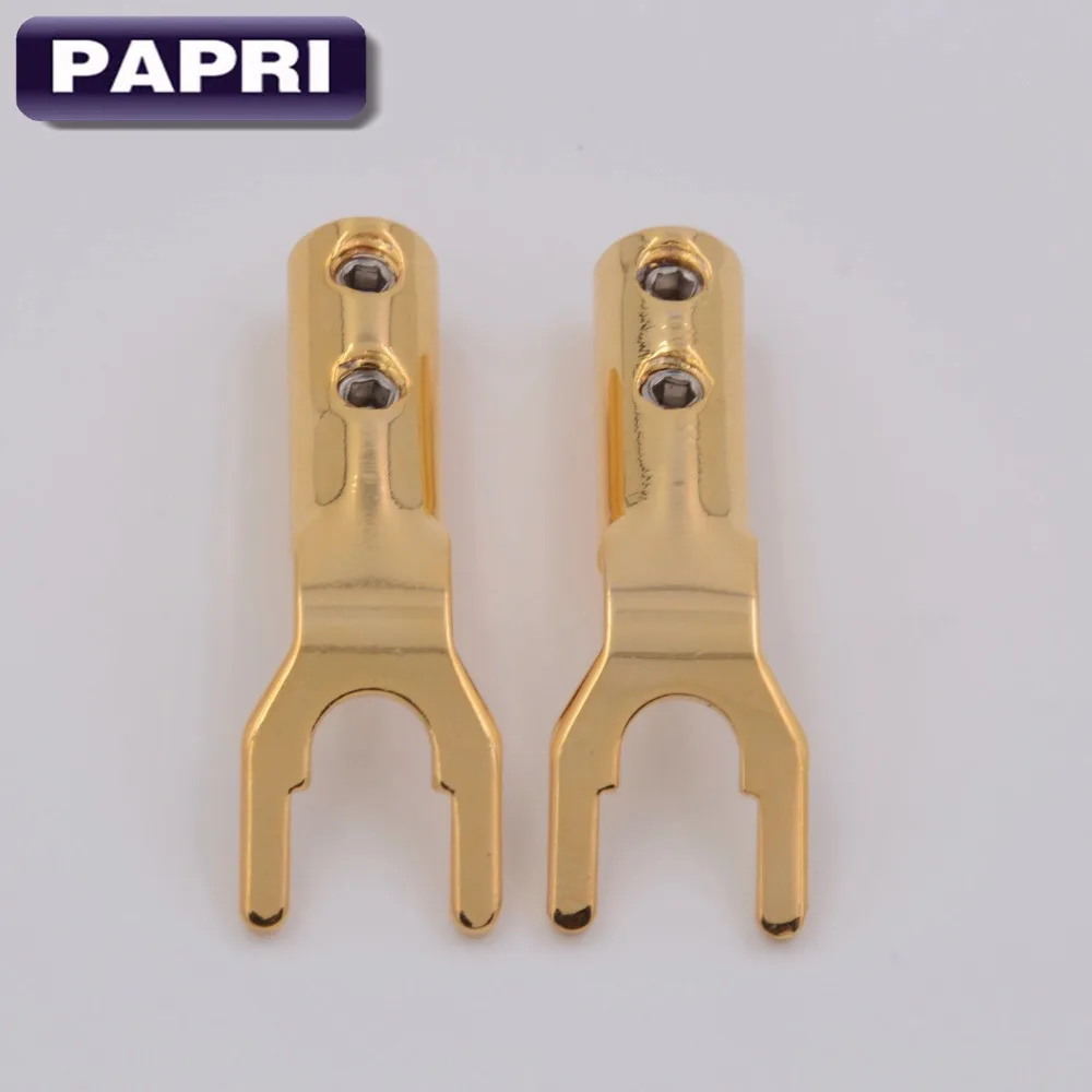 

PAPRI EIZZ EZ-502 Gold Plated Red Copper Speaker Spade Y Plug Jack DIY Audio Terminal 4PCS HiFi Connector