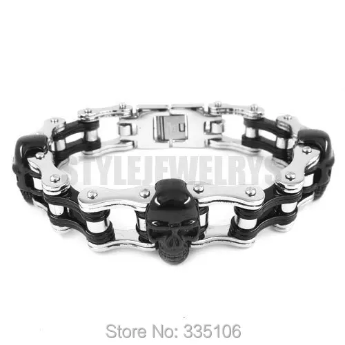 

Бесплатная доставка! Черный череп & Серебристый тяжелый двигатель байкер браслет Нержавеющая сталь ювелирные изделия Прохладный инструме...